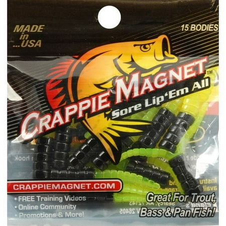 LELAND 87273 CRAPPIE MAGNET 15PC BODIES BLACK/CHARTREUSE CM15BC