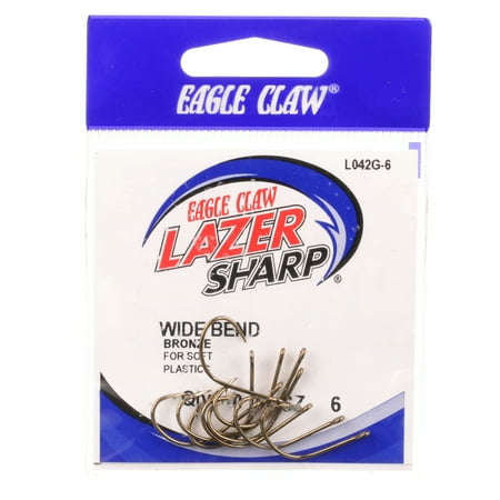 EAGLE CLAW LAZER PLAIN SHANK WIDE BEND OFFSET BRONZE HOOK SIZE 6