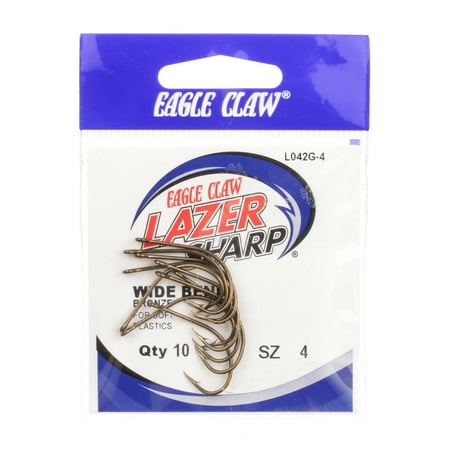 EAGLE CLAW LAZER PLAIN SHANK WIDE BEND OFFSET BRONZE HOOK SIZE 4