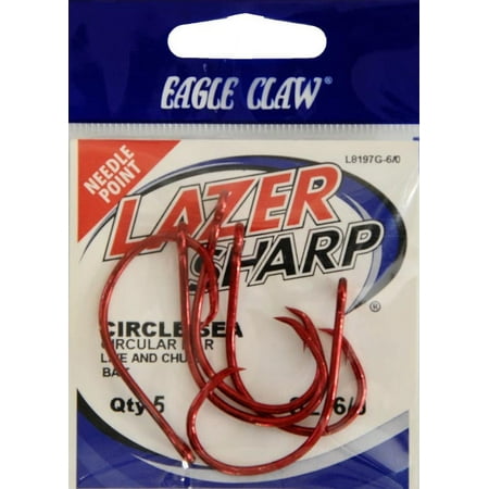 EAGLE CLAW LAZER CIRCLE HOOK WITH OFFSET, SEA GUARD RED, SIZE 6/0