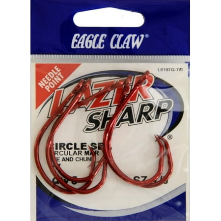 EAGLE CLAW LAZER CIRCLE HOOK WITH OFFSET, SEA GUARD RED, SIZE 7/0
