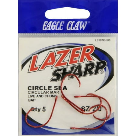 EAGLE CLAW LAZER CIRCLE HOOK WITH OFFSET, SEA GUARD RED, SIZE 2/0
