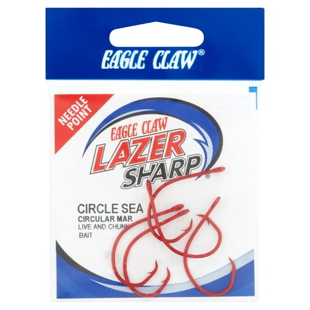 EAGLE CLAW LAZER CIRCLE HOOK WITH OFFSET, SEA GUARD RED, SIZE 3/0