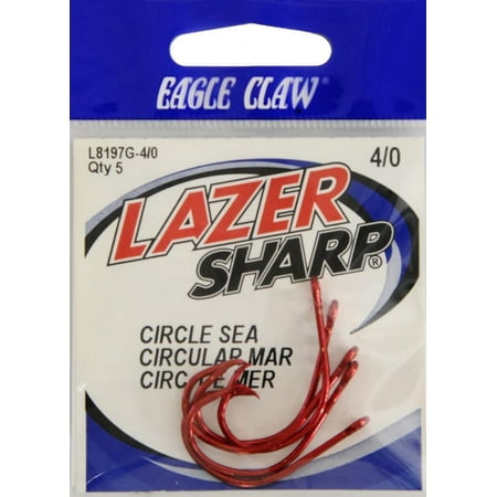 EAGLE CLAW LAZER CIRCLE HOOK WITH OFFSET, SEA GUARD RED, SIZE 4/0